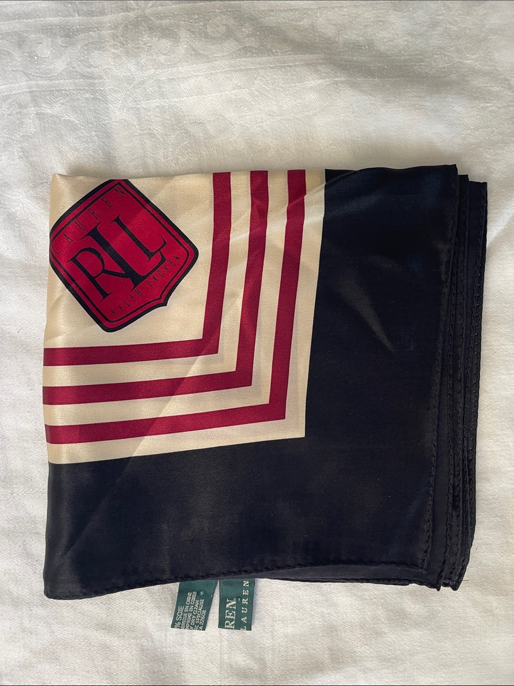 Silk-Look Square Scarf in Cream, Black & Burgundy - Picture 5 of 5